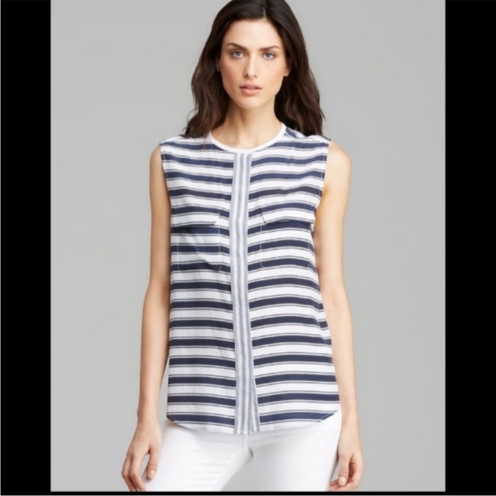Equipment Navy and White Striped Silk Blouse Size Small